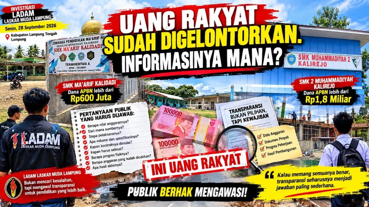 Dana Revitalisasi SMK Tembus Rp2,4 Miliar, LADAM Turun ke Lampung Tengah: Transparansinya Mana?