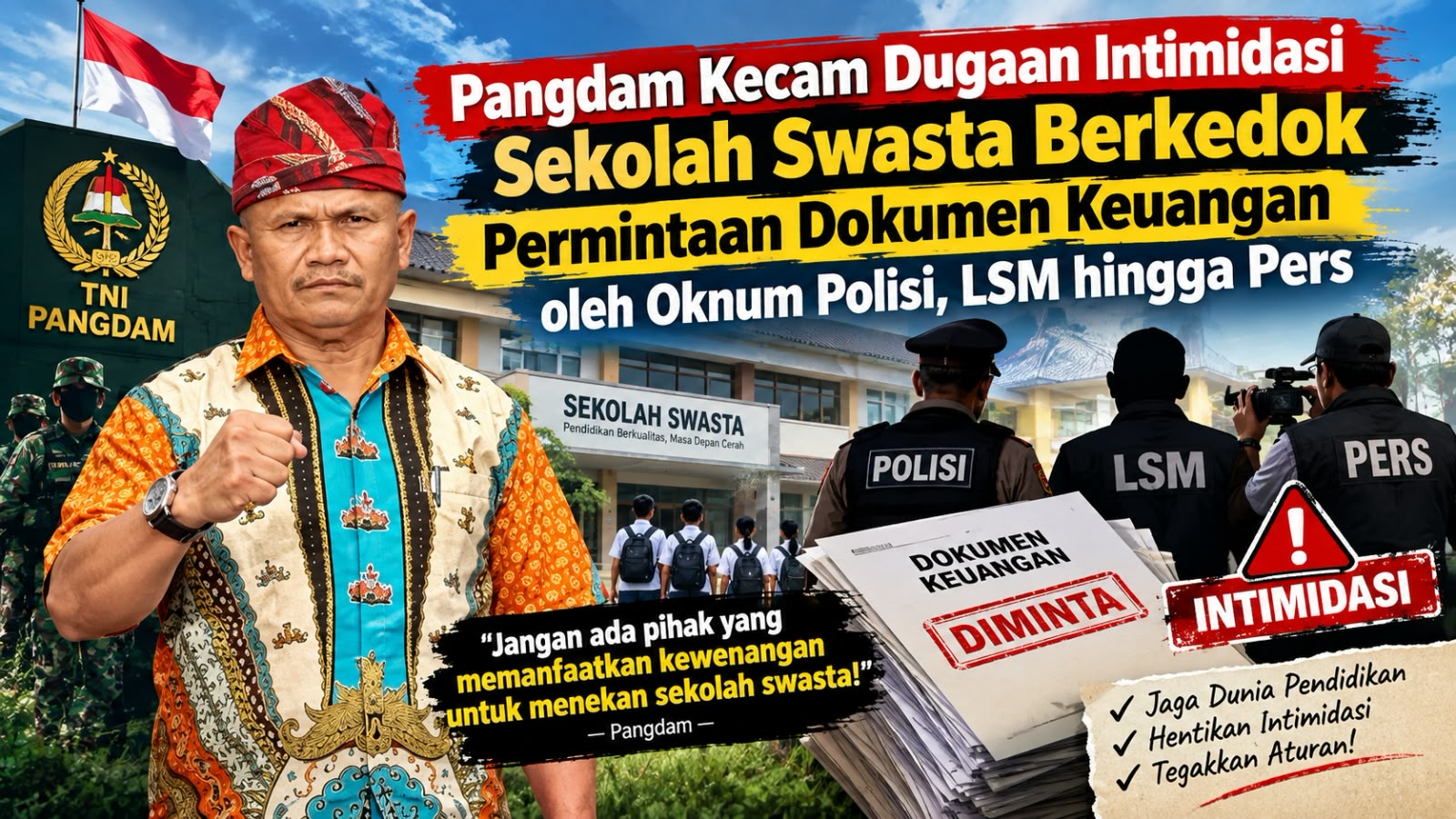 Dugaan Intimidasi Sekolah Swasta, Pangdam Minta Media, LSM dan APH Profesional
