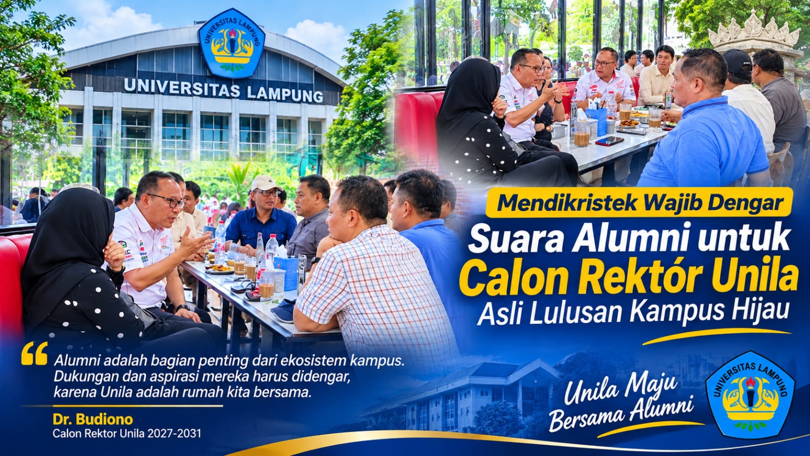 Alumni Unila All Out Dukung Dr. Budiono, Gino Vannolie: Saatnya Kampus Hijau Punya Pemimpin yang Paham Kebutuhan Mahasiswa